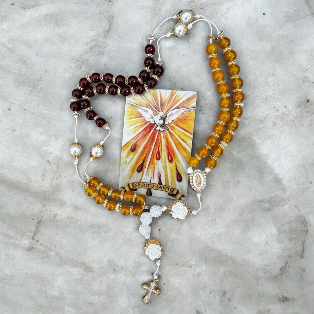 Handmade Holy Spirit Rosary Set with Prayer Card